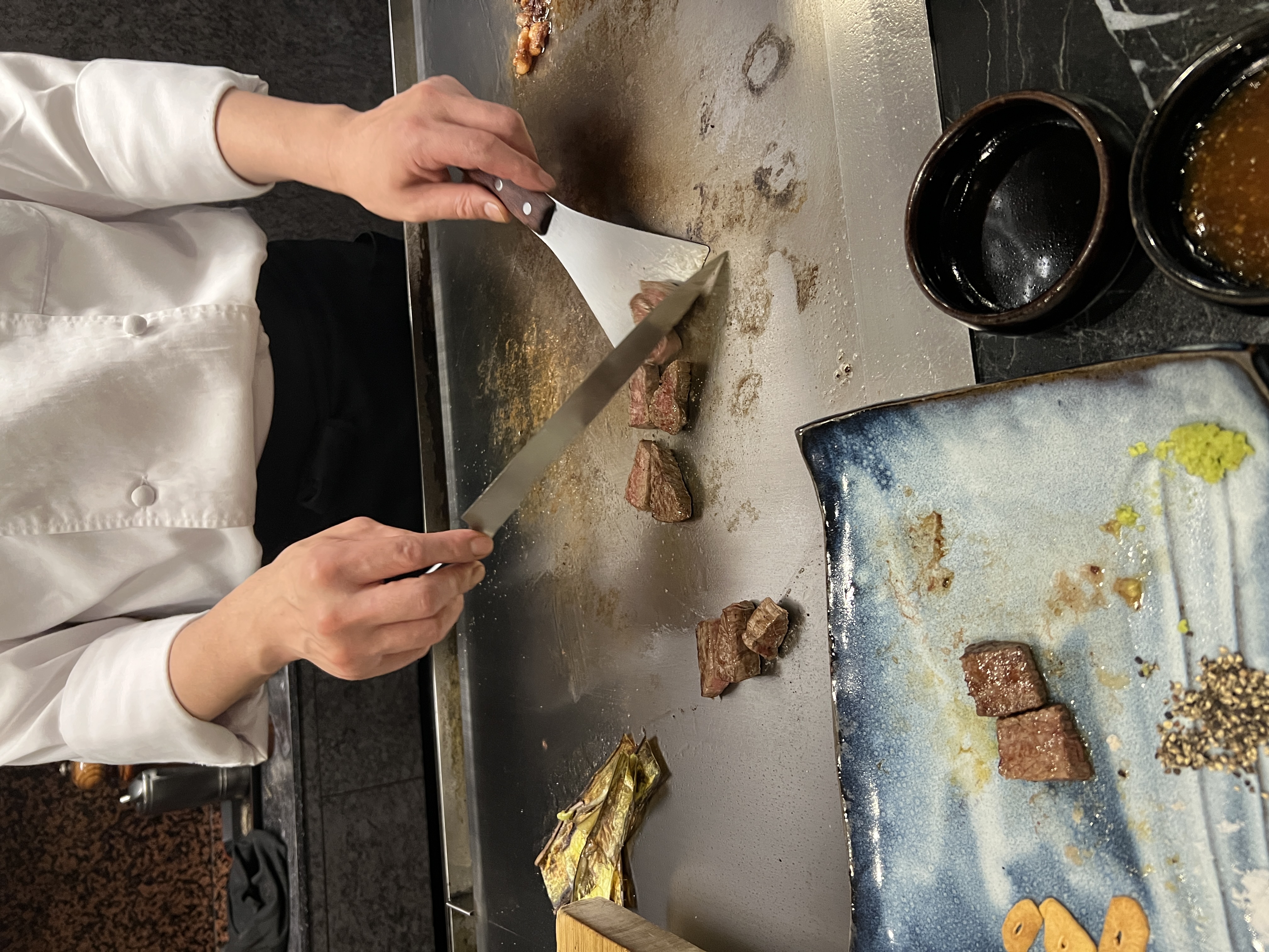 Teppanyaki Kobe : cuisson du bœuf de Kobe